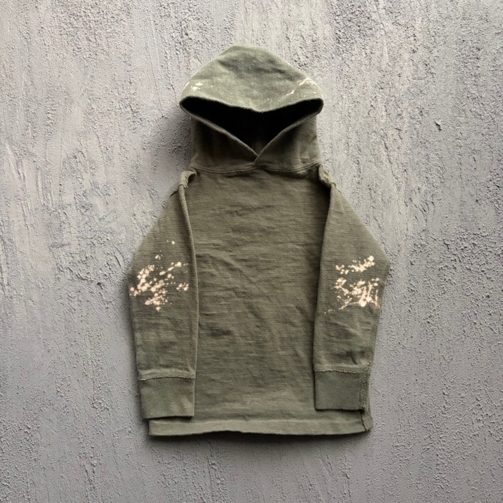 Go To Hollywood Hoodie Small 110CM Green Bleach Splatter Pullover Japan Baby Tee